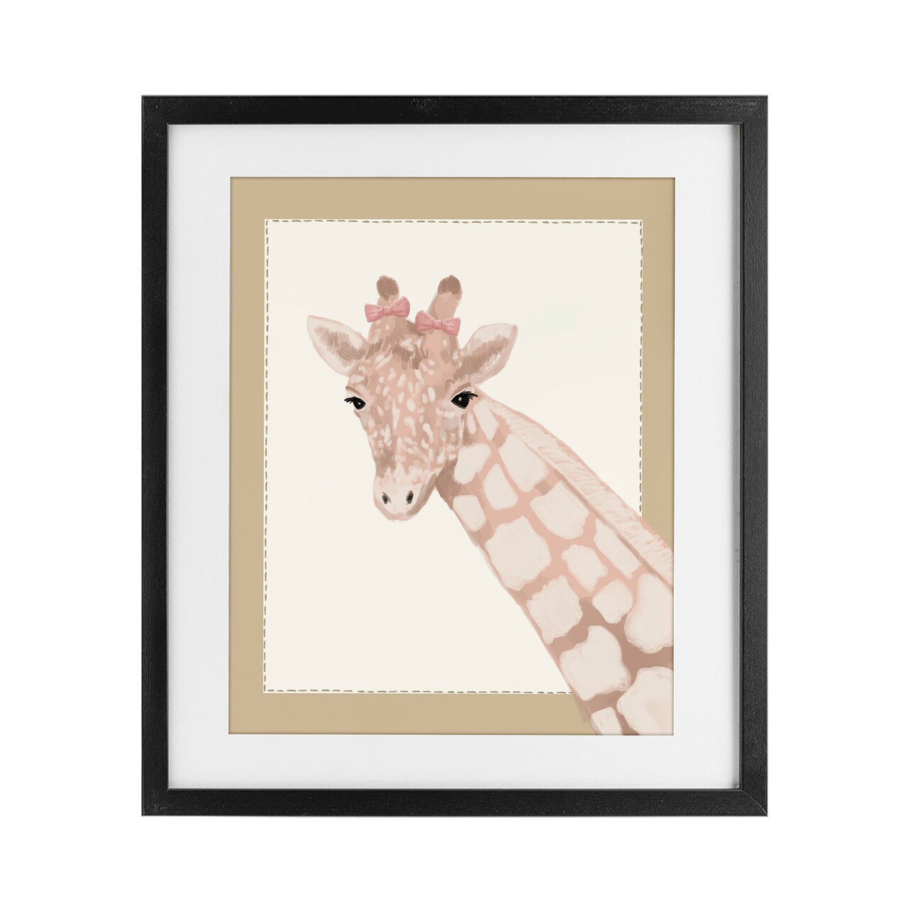 Stupell Industries Sweet Giraffe with Bows Framed Print Under Glass, design by Sadie Harper